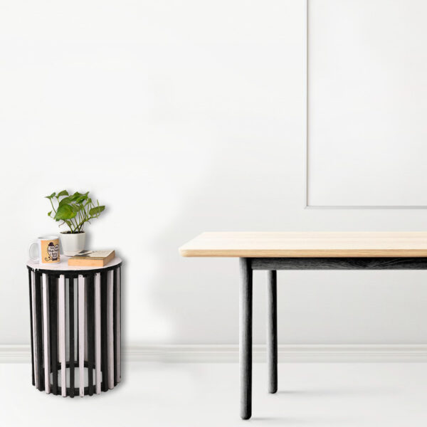 Round striped teepoy black & white - Image 2
