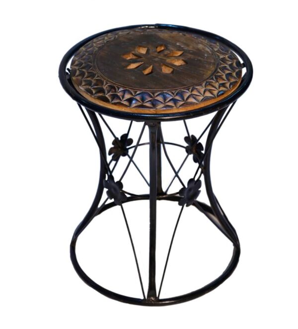 Metal base wooden stool (handcrafted)
