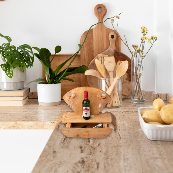 Pallet wood mini bar set with drawer - Image 4