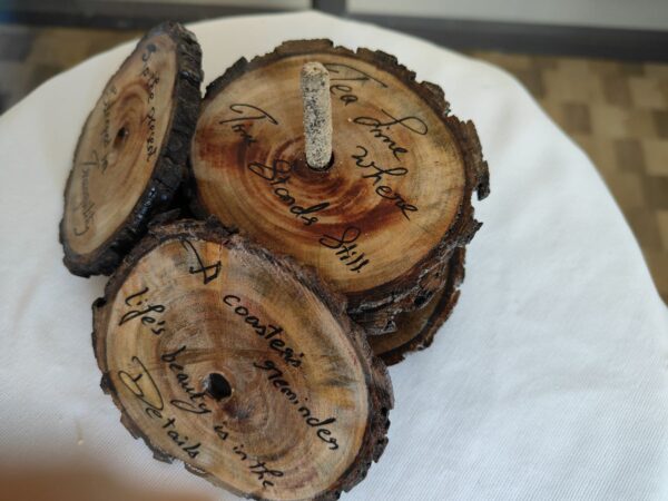 Circular Wooden Log Tea Coaster Set