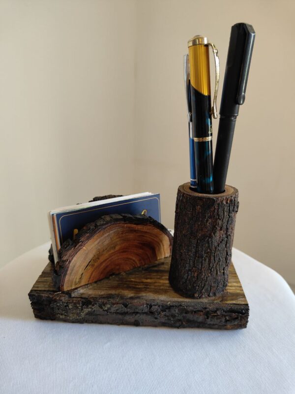 Wooden Log Visiting Card & Pen Holder