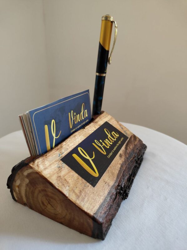 Wooden Log Single Piece Visiting Card and Pen Holder - Image 2