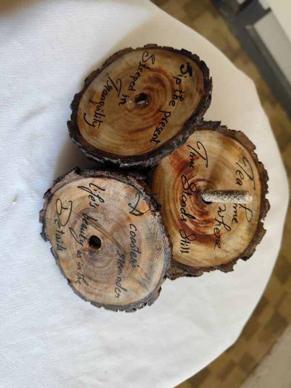 Circular Wooden Log Tea Coaster Set  (Centrally Attached) - Image 3