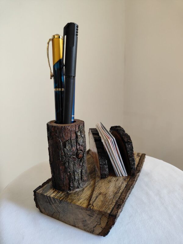 Wooden Log Visiting Card And Pen Holder - Image 3