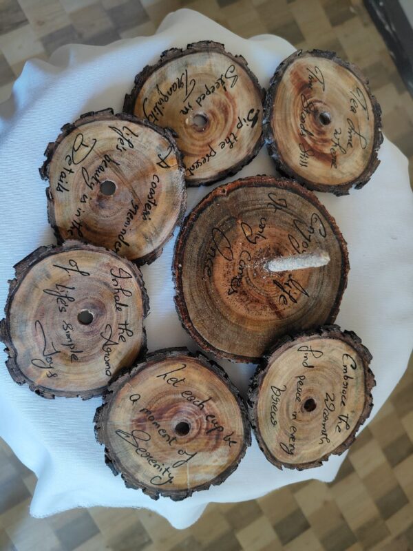 Circular Wooden Log Tea Coaster Set  (Centrally Attached) - Image 4