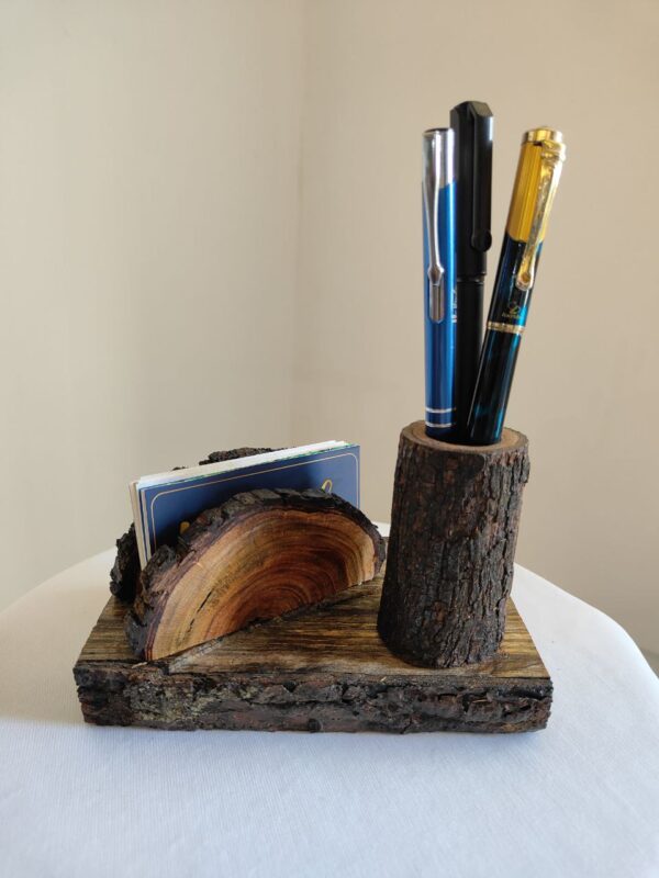 Wooden Log Visiting Card And Pen Holder - Image 4