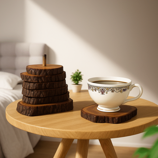 Circular Wooden Log Tea Coaster Set  (Centrally Attached) - Image 2