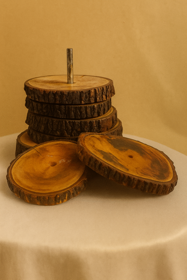 Circular Wooden Log Tea Coaster Set  (Centrally Attached) - Image 4