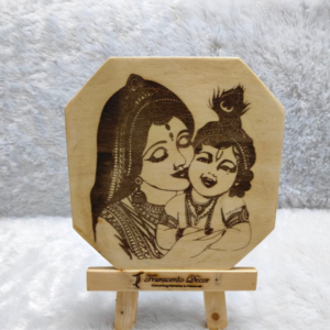 Octagonal handcrafted wooden plaque with a laser-engraved image small wooden easel stand