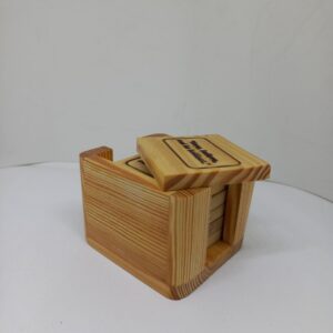 Pine wood square tea coasters with quotes engraved