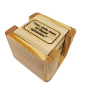 Pine wood square tea coasters with quotes engraved