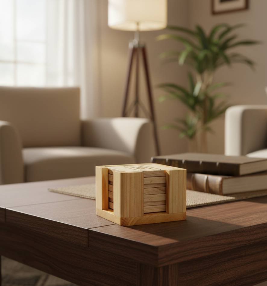 Pine wood square tea coasters with quotes engraved - Image 3
