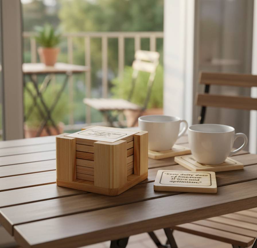 Pine wood square tea coasters with quotes engraved - Image 4