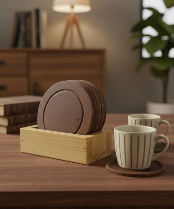 Pine wood dock for round shape tea coasters - Image 4