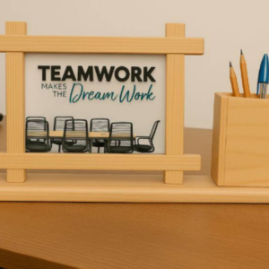 A three-tiered handcrafted wooden display stand made of light pine wood with a natural grain finish on a white background.