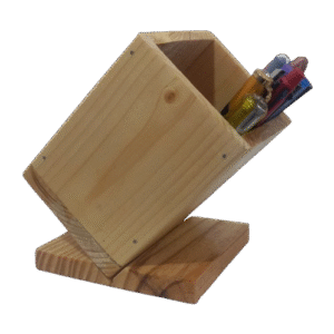 Inclined Pine Wood Pen Holder