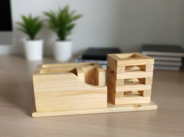 Pine wood pen and card holder