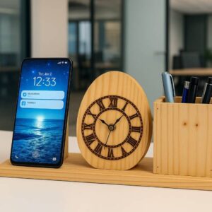Table clock, mobile and pen holder