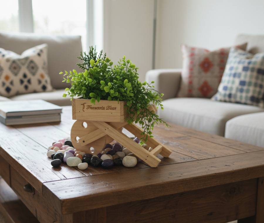 Pallet Wood Artificial Planter Trolley (Small) - Image 3