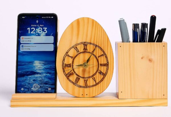 Table clock, mobile and pen holder - Image 3